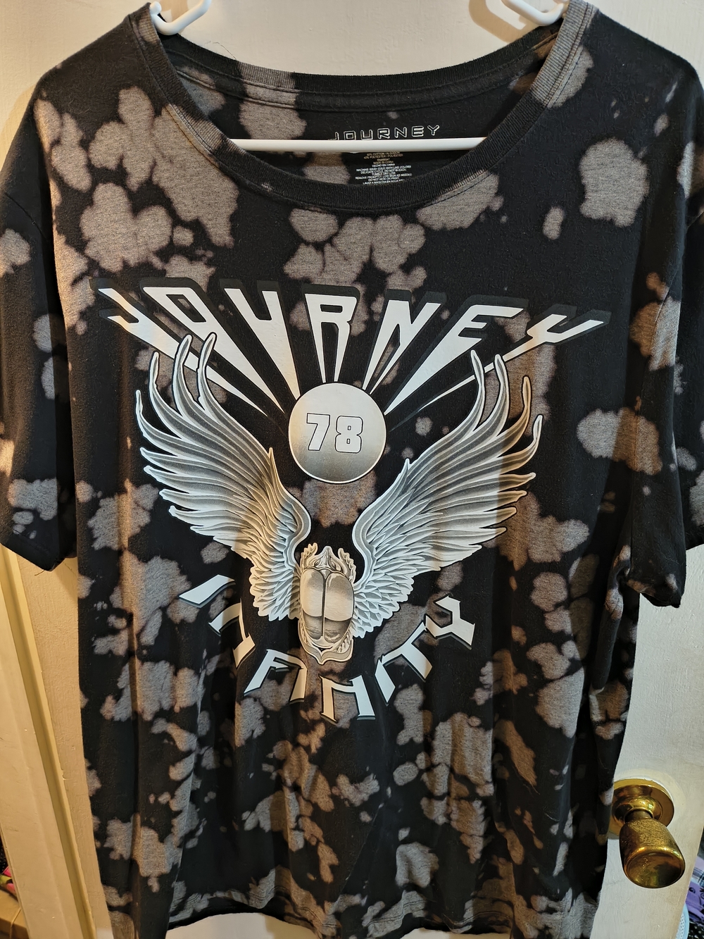 Journey Infinity 78 Black Bleach-Effect Graphic Tee with Winged Emblem